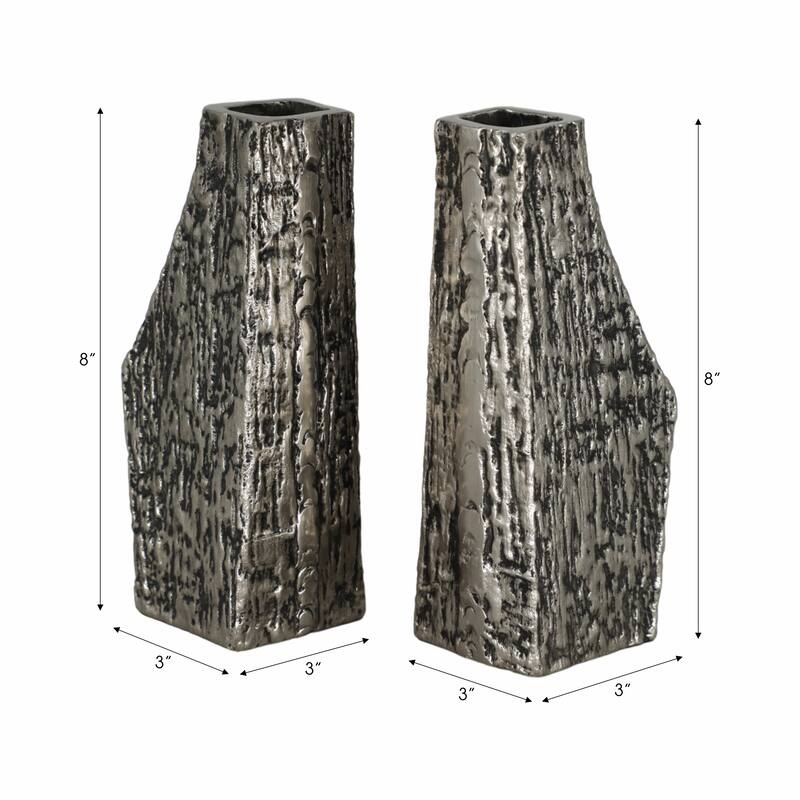 Modern Textured Decorative Bookends - Set of 2, 8" Black and Silver - 8.0"