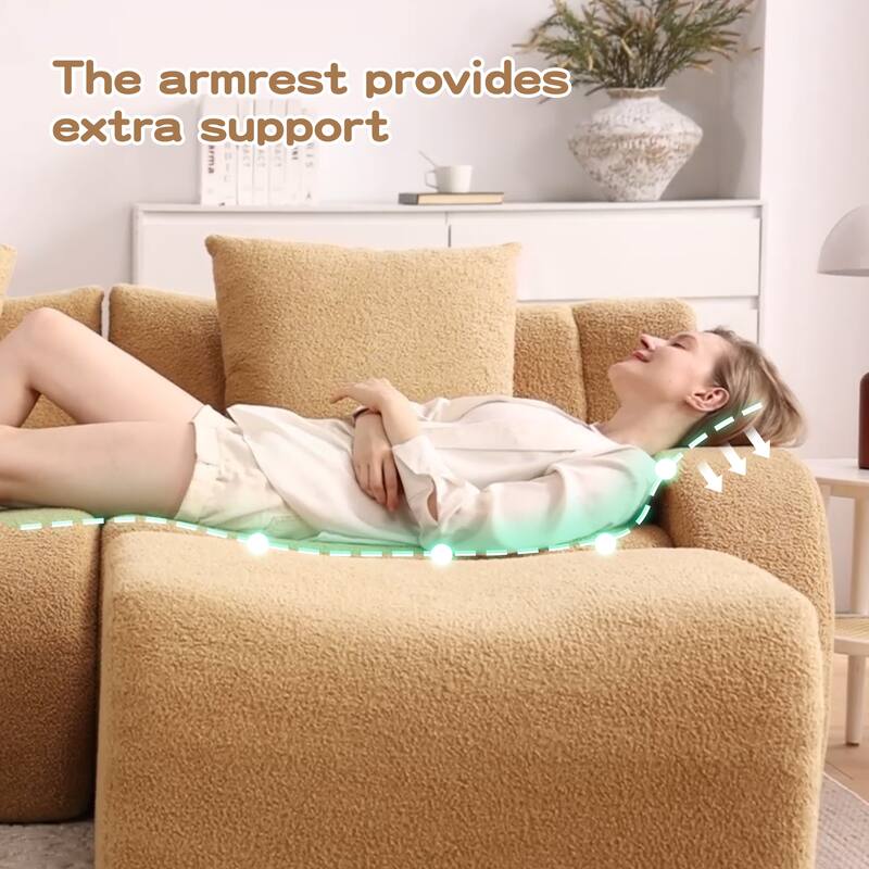 Boneless Sofa, 3 Seat High-Quality Teddy Fabric,Anti-Slip Design, No Assembly Curved Armrests Streamlined