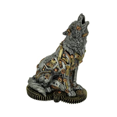 Mechanical Steampunk Howling Wolf Cyborg Dog Resin Statue 7.5 Inch - 7.5 X 5.5 X 3.5 inches