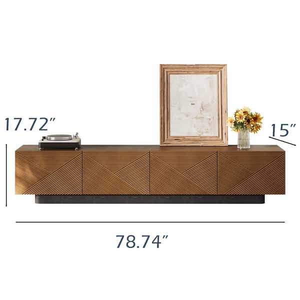 78.74" Mid Century Modern TV Stands, with Brown Solid Wood Veneer, Media Consoler with 4 Cabinets