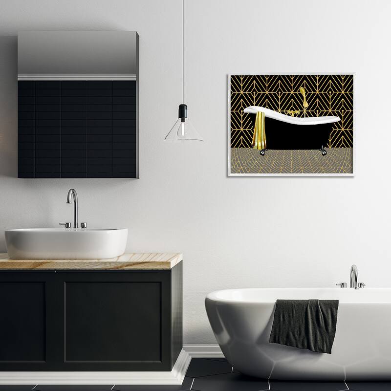 Stupell Deco Patterned Bathtub Framed Giclee Art Design By Conrad Knutsen
