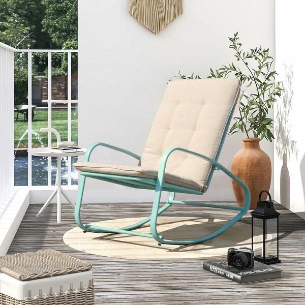 slide 1 of 20, Patio Rocking Chair Padded Steel Rocker Chair Turquoise