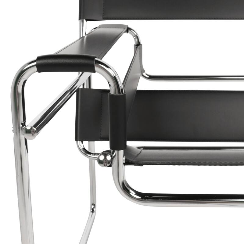Breuer Chair Company Model B3 Wassilly Armchair Arm Chair w/ Chrome Frame & Black Bonded (REgenerated) Leather (Made in Italy)