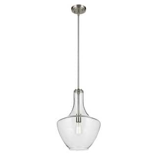Kichler Lighting Everly 19.75 in. 1-Light Brushed Nickel Bell Pendant Light with Clear Glass