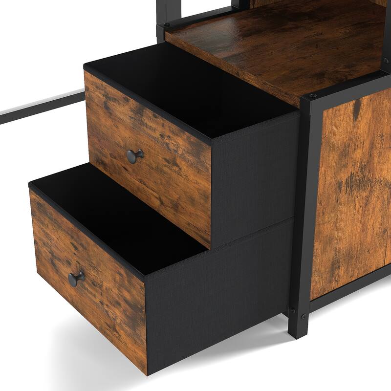 Twin XL Loft Bed with Desk and Storage Non-woven Fabric Drawers with Ladders, Nosie-free and No Spring Box Needed