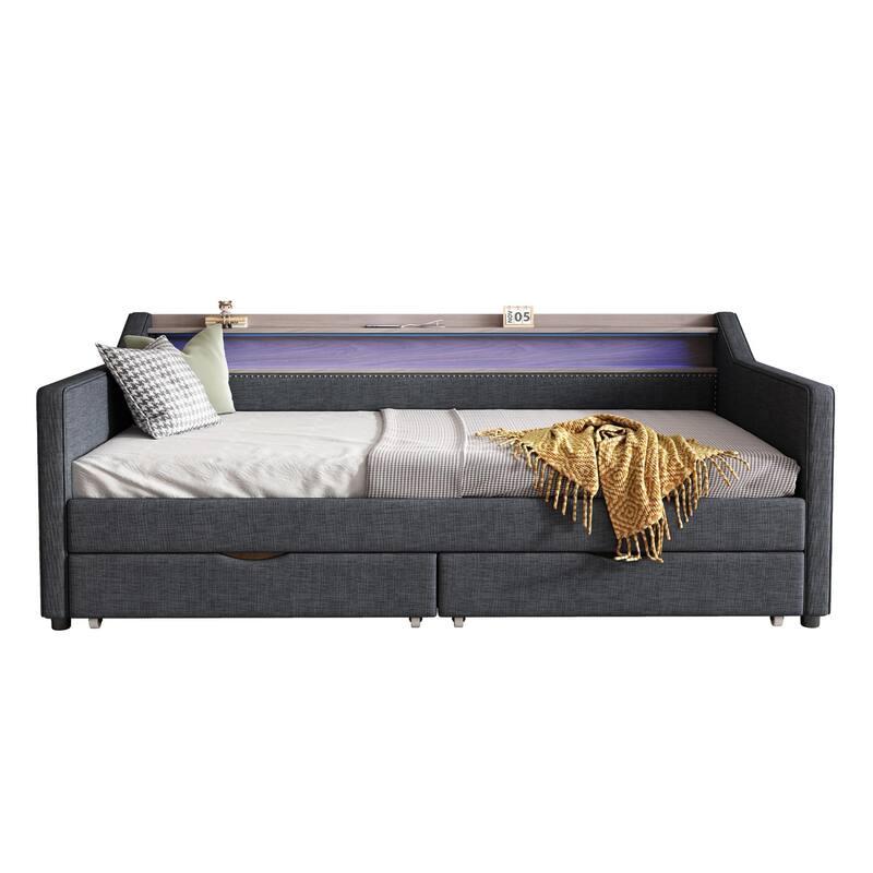 Christopher Knight Home - Mason Modern Twin Daybed with Shelves, Charging Ports, and LED Lighting