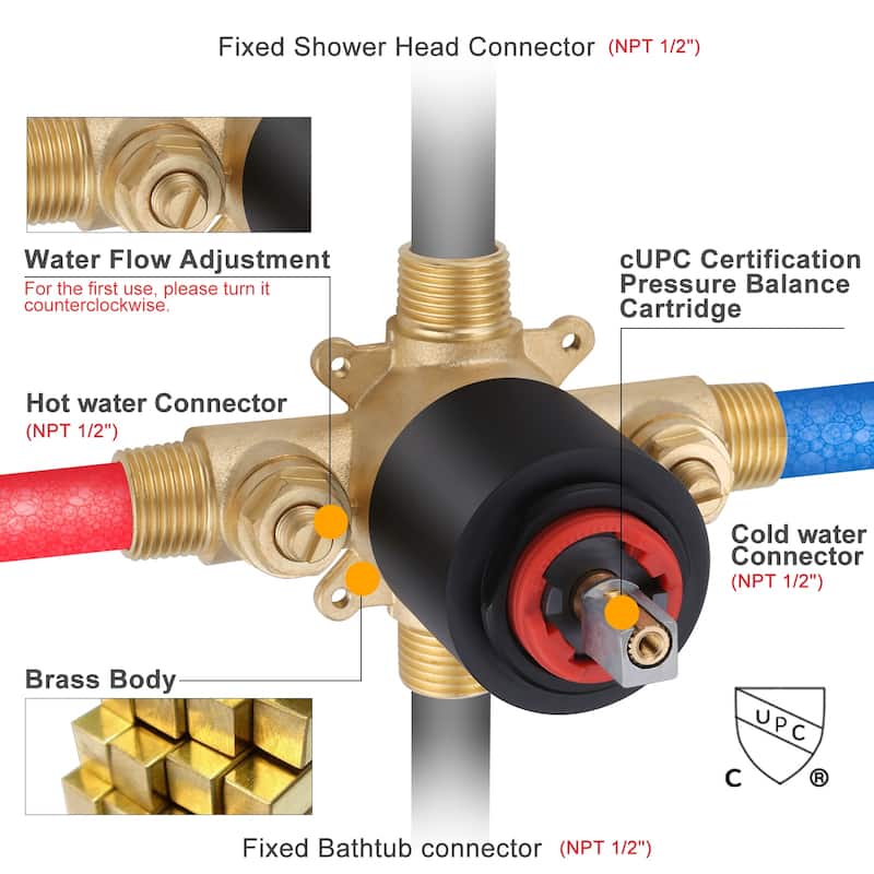 WOWOW Single Handle 5-Spray Shower Faucet with Valve