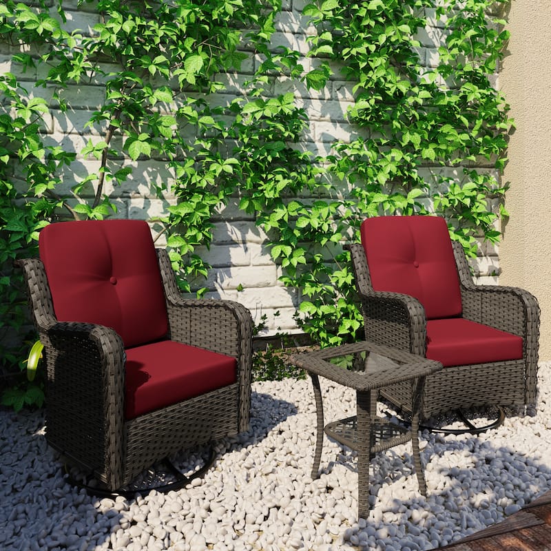 3 Piece Rattan Patio Bistro Set Outdoor Swivel Rocker Chairs