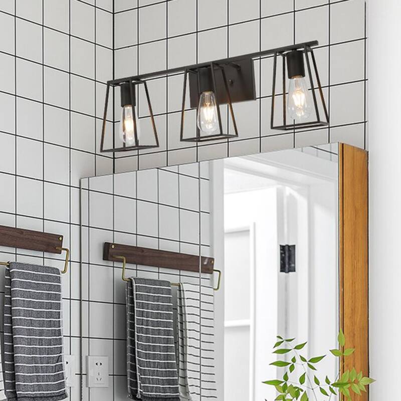 Modern 3-Light Over Mirror Vanity Lighting With Metal Frame Design - 3-Light: 25.98"