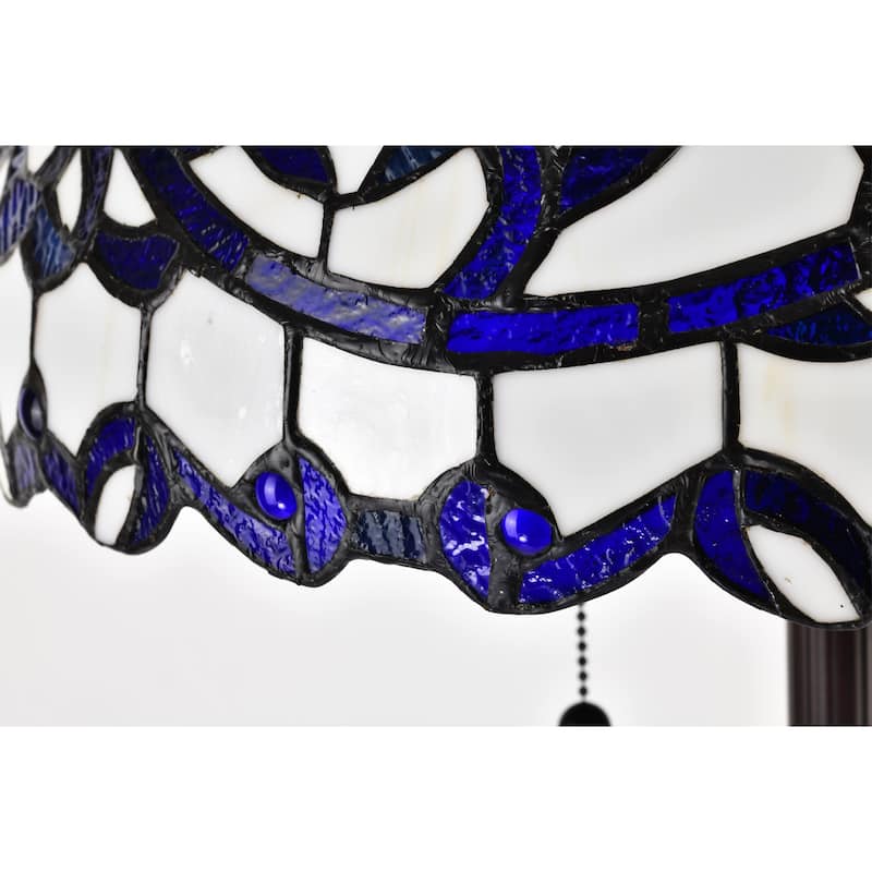 Rexi 18-inch Blue/White Flower Design Glass/Bronze Tiffany-Style Floor Lamp