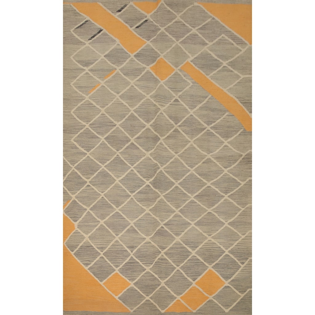 Hand Woven Oriental 100% Wool Carpet Southwestern Tribal Greys & Charcoal Kilim Area Rug - 7' 10'' X 5' 0''