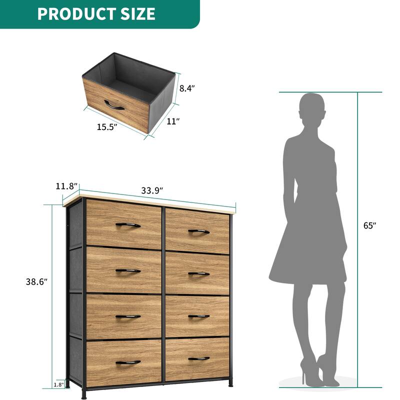 Modern Wide Dresser Storage Tower with 8 Drawers