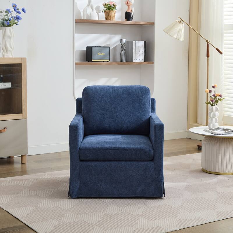 29.92'' Swivel Accent Chair, Upholstered Skirted Swivel Chair with Removable Back Cushion, 360 Degree Comfy Armchair