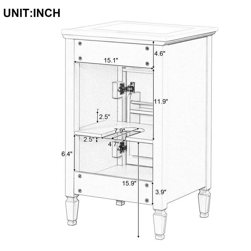 20" Freestanding Bathroom Vanity with Sink, Solid Wood Legs, Adjustable Shelf & Tilt-Out Drawer, Perfect for Tiny Bathrooms