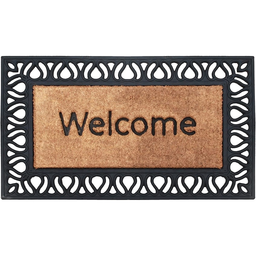 Embossed Boho Natural Coco Coir Non-slip Welcome Door Mat for Home Entryway  Entrance, Indoor Outdoor Front Door, Outside Porch, Decor Gift 