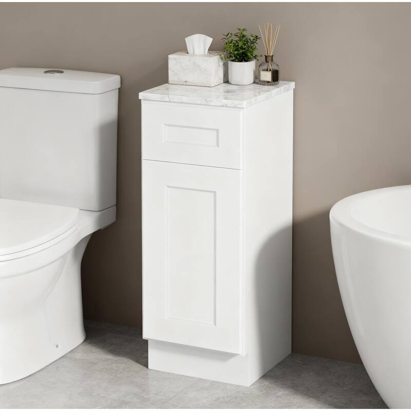 12 inch Narrow White Shaker Base Cabinet,Soft-Close Drawer and Door, Solid Wood RTA with Adjustable Shelf for Kitchen, Bath - White