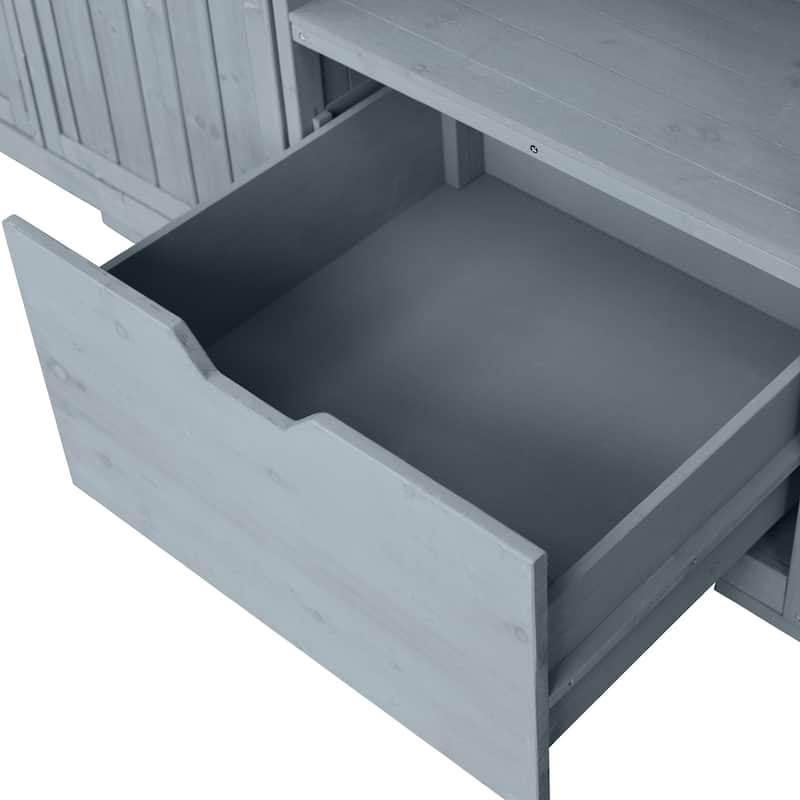 80.5" Solid Wood Outdoor Kitchen Island with Stainless Steel Top, Grill Cart Compatible with Big Green Egg & Blackstone