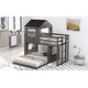 preview thumbnail 22 of 20, Farmhouse Design Twin Over Full Wood Bunk Bed,House Design Bed with Roof and Guardrails,Built-In 3-Step Ladder