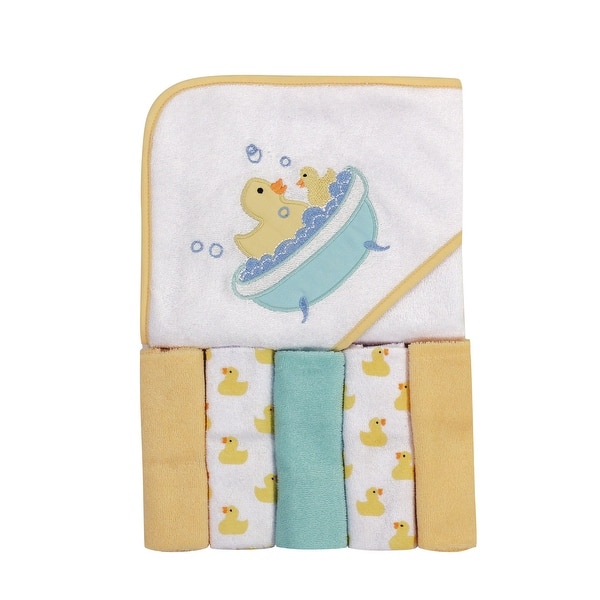 slide 1 of 1, Luvable Friends Baby Unisex Hooded Towel with Five Washcloths, Bathtime Duck, One Size - Bathtime Duck - One Size Bathtime Duck