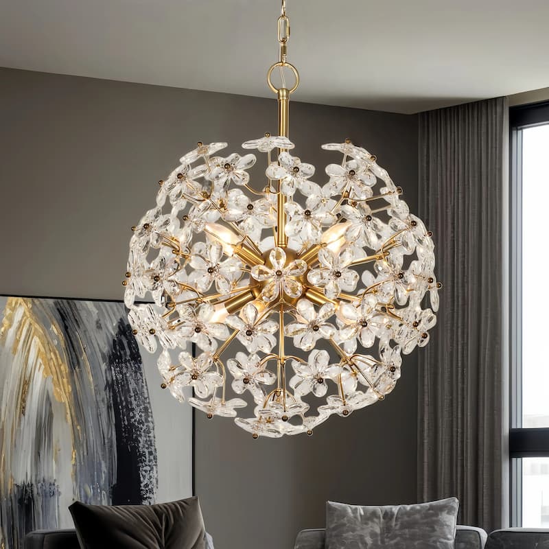 Modern 8-Light Art Gold Crystal Floral Globe Chandelier Ambiance Handmade Pendant for Kitchen Island Bedroom Foyer