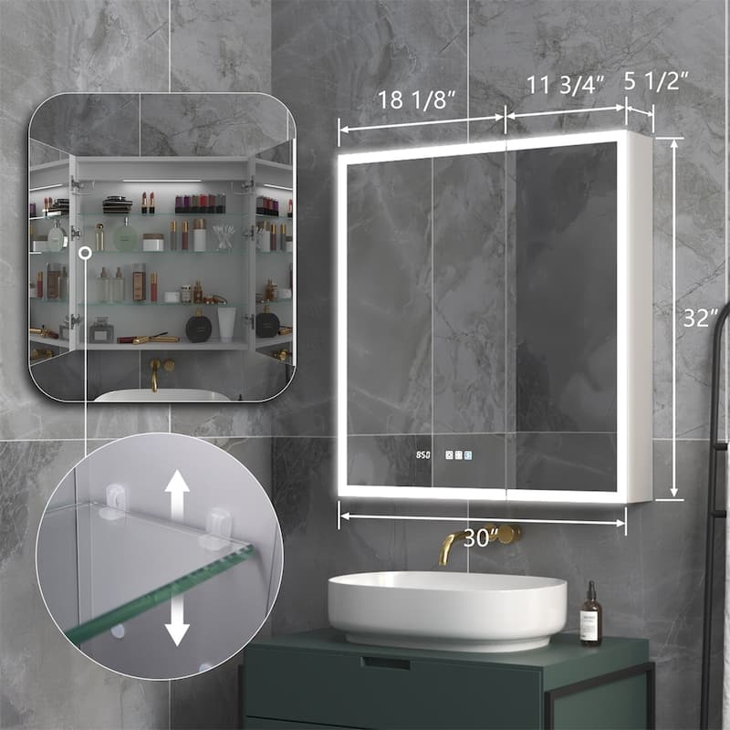 ExBrite Led Lighted Medicine Cabinet Recessed or Surface with Mirrors