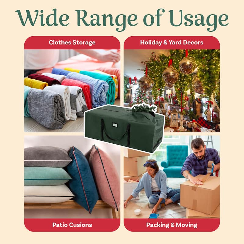 Rolling Christmas Tree Storage Bag- For 12 FT Artificial Trees-Green Canvas Duffel with Wheels by Hastings Home