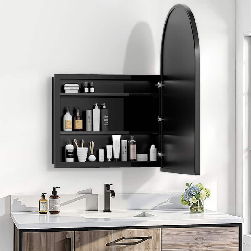 Arched Bathroom Medicine Cabinet with Mirror Metal Framed Wall Mounted Recessed Cabinets for Bathroom Vanity