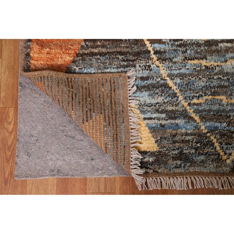 Hand Knotted Oriental 100% Wool Carpet Modern Tribal Greys & Charcoal Moroccan Area Rug - 10' 0'' X 6' 11''