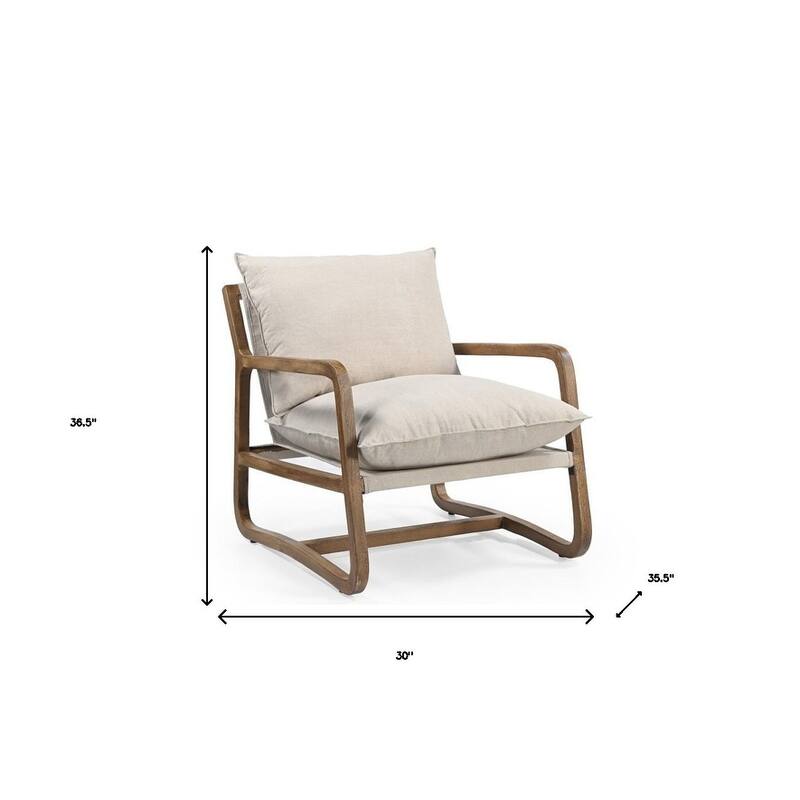 HomeRoots 30" Beige And Natural Linen Arm Chair - 30' X '36.5' X '35.5