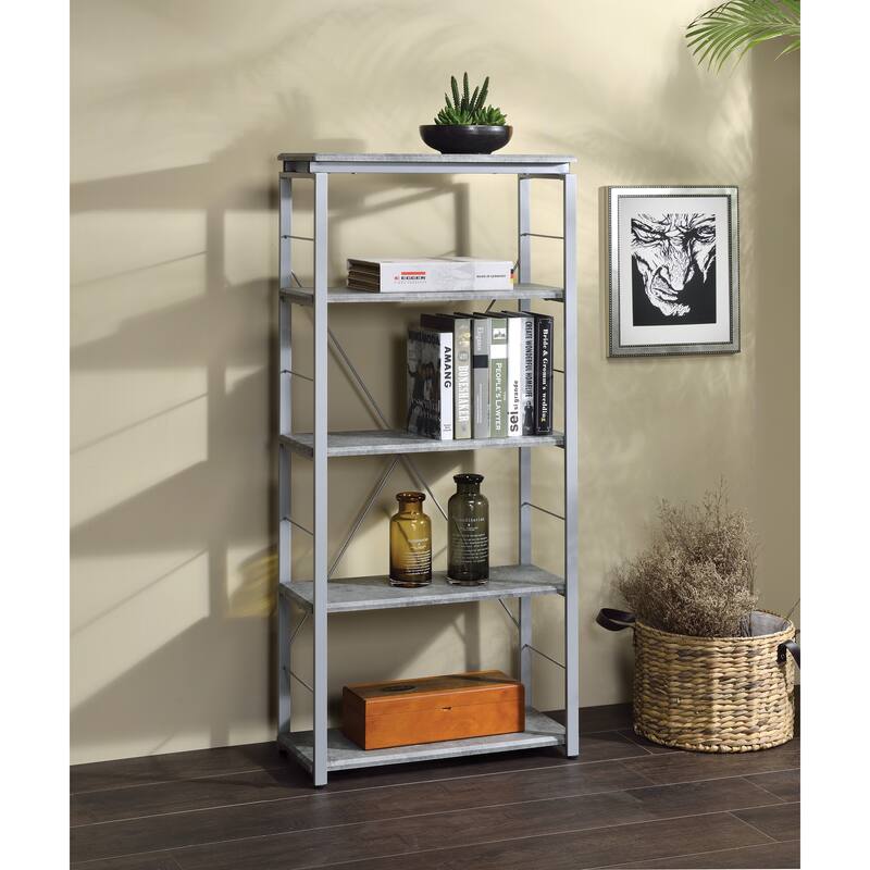 Jurgen Faux Concrete & Silver Finish Bookshelf