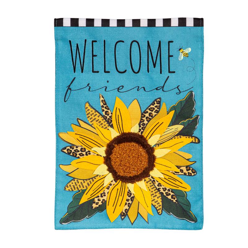 Welcome Friends Leopard Sunflower Burlap House Flag