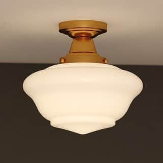 VAXCEL Eastgate 1-Light Schoolhouse Semi Flush Mount Ceiling Lighting Fixture, White Frosted Opal Glass Shade