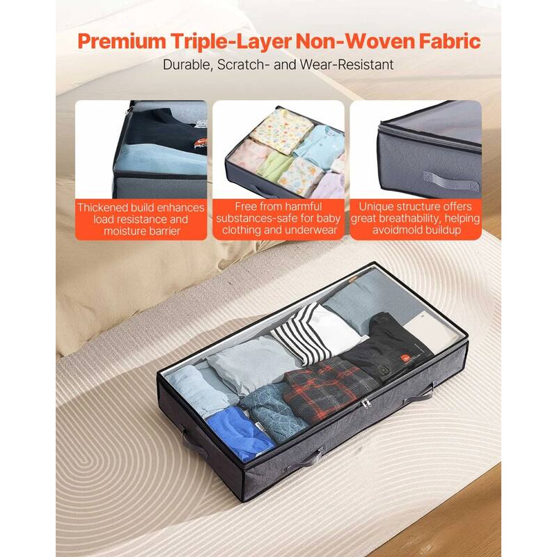 Set of 4 Under Bed Storage Organizer Foldable Clothes and Shoe Storage with Transparent PVC Lid - 39.2 x 19.7 x 7.1 inch