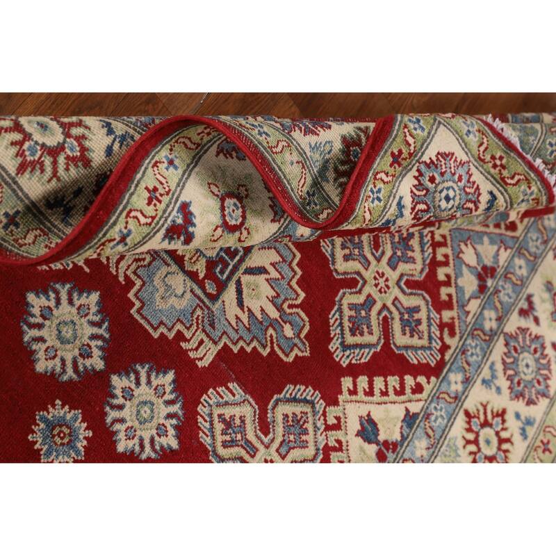 Traditional Kazak Area Rug Hand-Knotted Red Wool Carpet - 4'11" x 6'6"