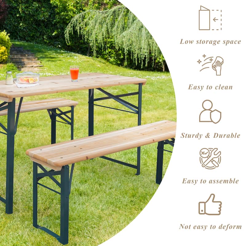 Erommy Metal Folding Outdoor Dining Table, Premium Rectangle Patio Dining Set for Backyard, Porch, Lawn, and Garden