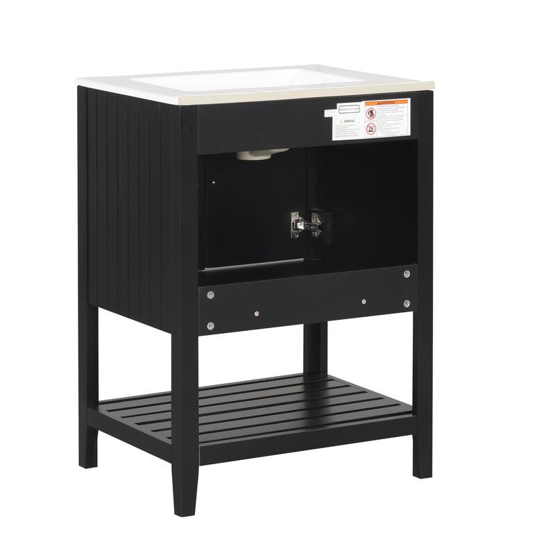 Bathroom Vanity with Sink, Small Storage Cabinet with 2 Soft Closing Doors, Sink Vanity with Solid Wood Frame