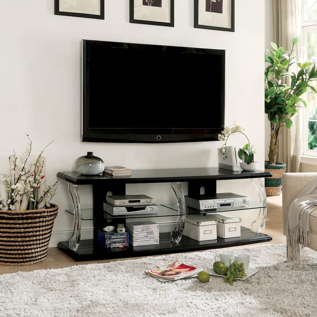 Lald Modern Glass 4-Shelf TV Console with LED by Furniture of America