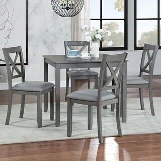 5 Piece Wooden Indoor Square Dining Table Set for 4, Table and 4 Cross ...