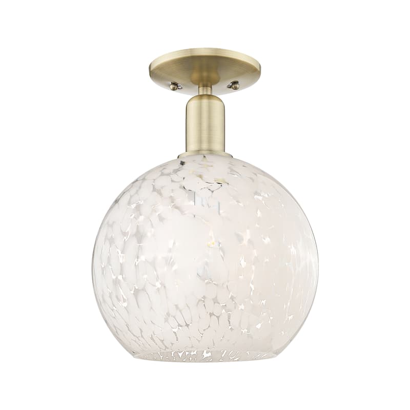 Innovations Lighting Endless Possibilities Arcadia - White Mouchette - 1 Light 10" Semi-Flush Mount - Antique Brass/White Mouchette