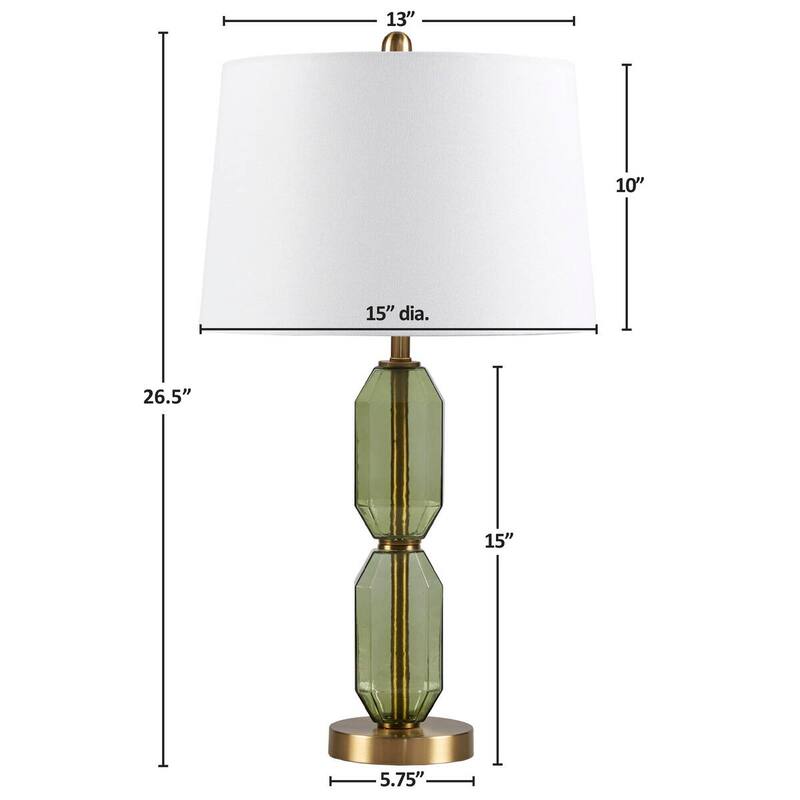 Faceted Glass Table Lamp with White Fabric Shade and Gold Base
