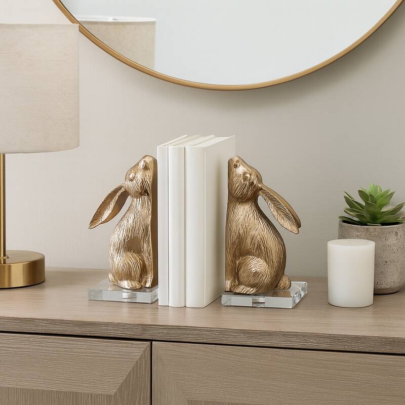Metal Bookends Bunny Figurine Metallic Finish (Set of 2) - 9" Gold - 8.5" - Gold - 8.5"