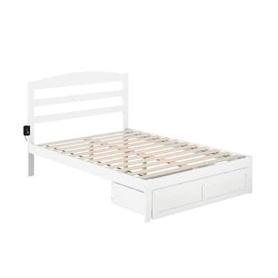 Full Bed with Drawer - Country Cottage Style Platform Bed Frame - White Finish