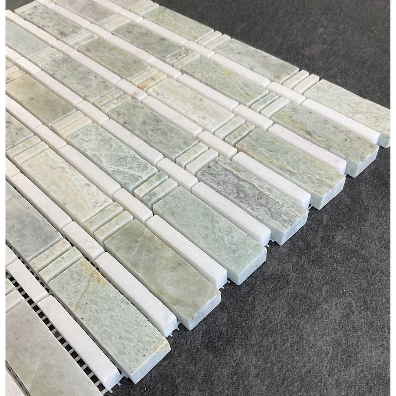 Ming Green and Thassos White Marble Mosaic Tiles - Case (10 Sheets)