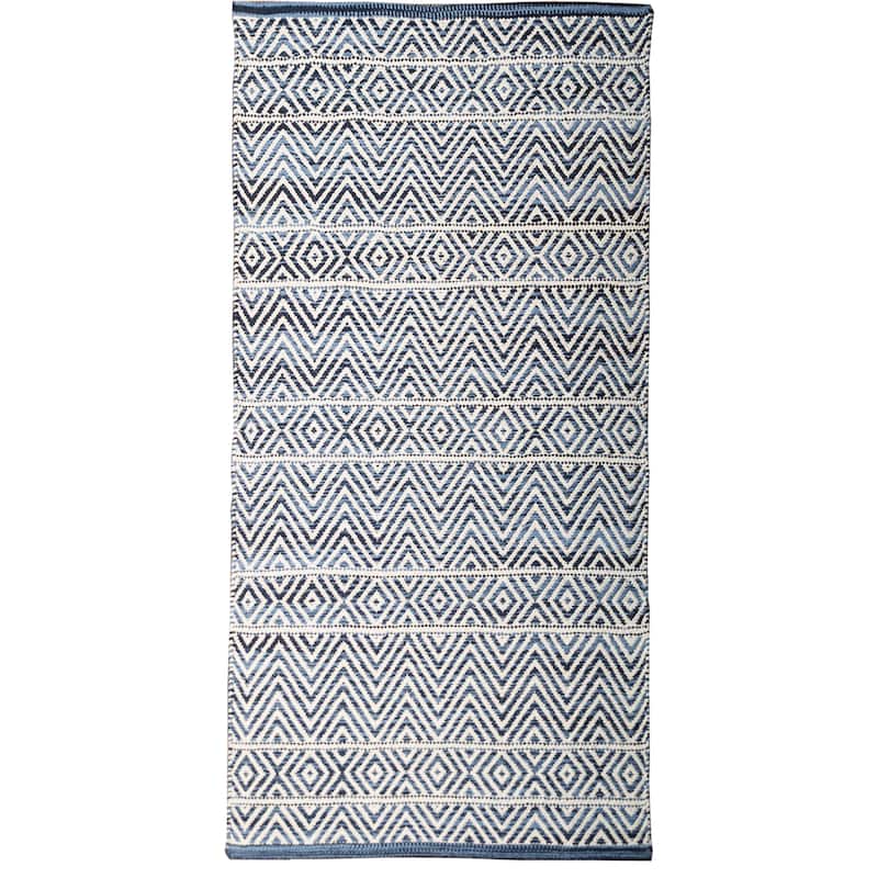 Fabstyles Herringbone Flatweave Cotton Area Rag Rug for Living Room - 22x72 - Blue