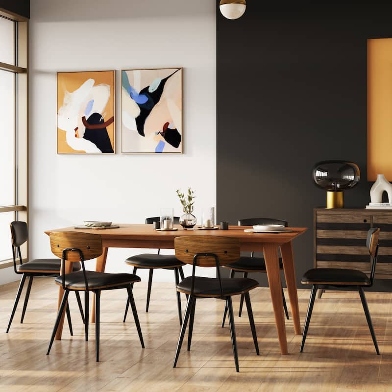 Nyla Mid Century Modern Dining Chair (Set of 2) in Vegan Faux Leather - 20.5" D x 19.3" W x 31"H - Black