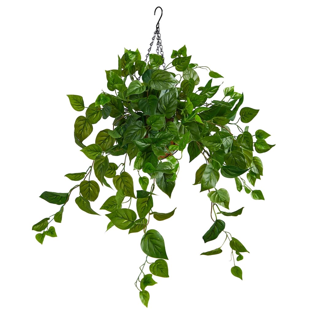 Artificial Hanging Plant 2.5Ft French Country Decor Indoor Tropical Greenery Basket - Green