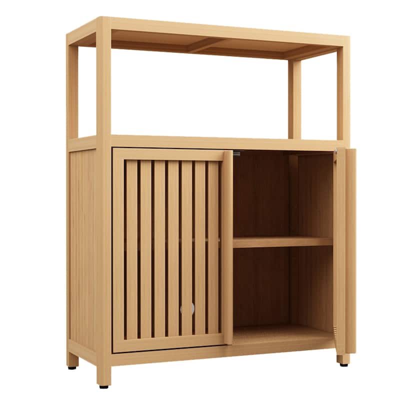 32" Tall Wood 2-door Bathroom Cabinet in Neutral with Interior Shelf