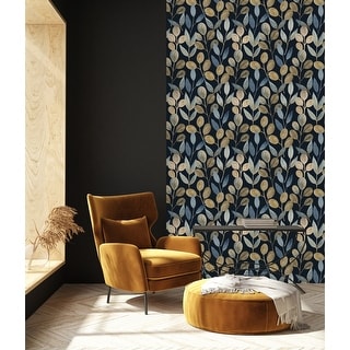 Dark Wallpaper with Gold Leaves Peel and Stick and Prepasted - Bed Bath ...