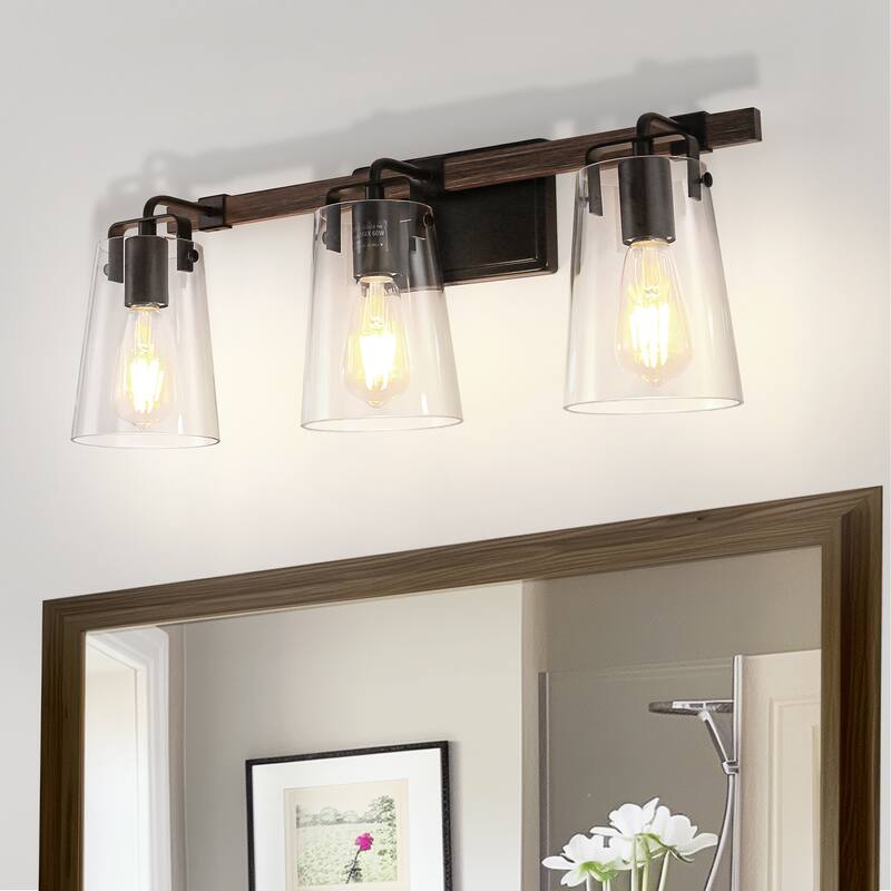 3-Light Brushed Nickel Cylinder Modern Bathroom Vanity Light with Clear Glass Shade,Wall Lamp for Mirror Kitchen Bedroom