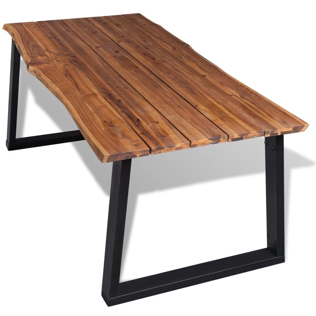 Vidaxl Solid Acacia Wood Dining Table W An Oil Finish Top Metal Legs 70 9 Overstock 27733413